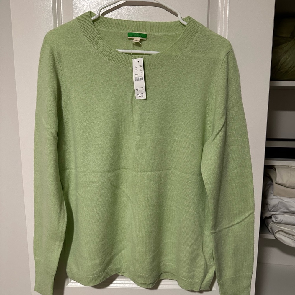 J. Crew Light Green Cashmere Crewneck Sweater